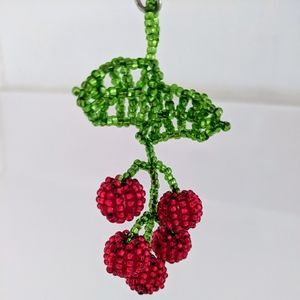 2/$18 VTG Beaded Purse Charm Keychain Cherries